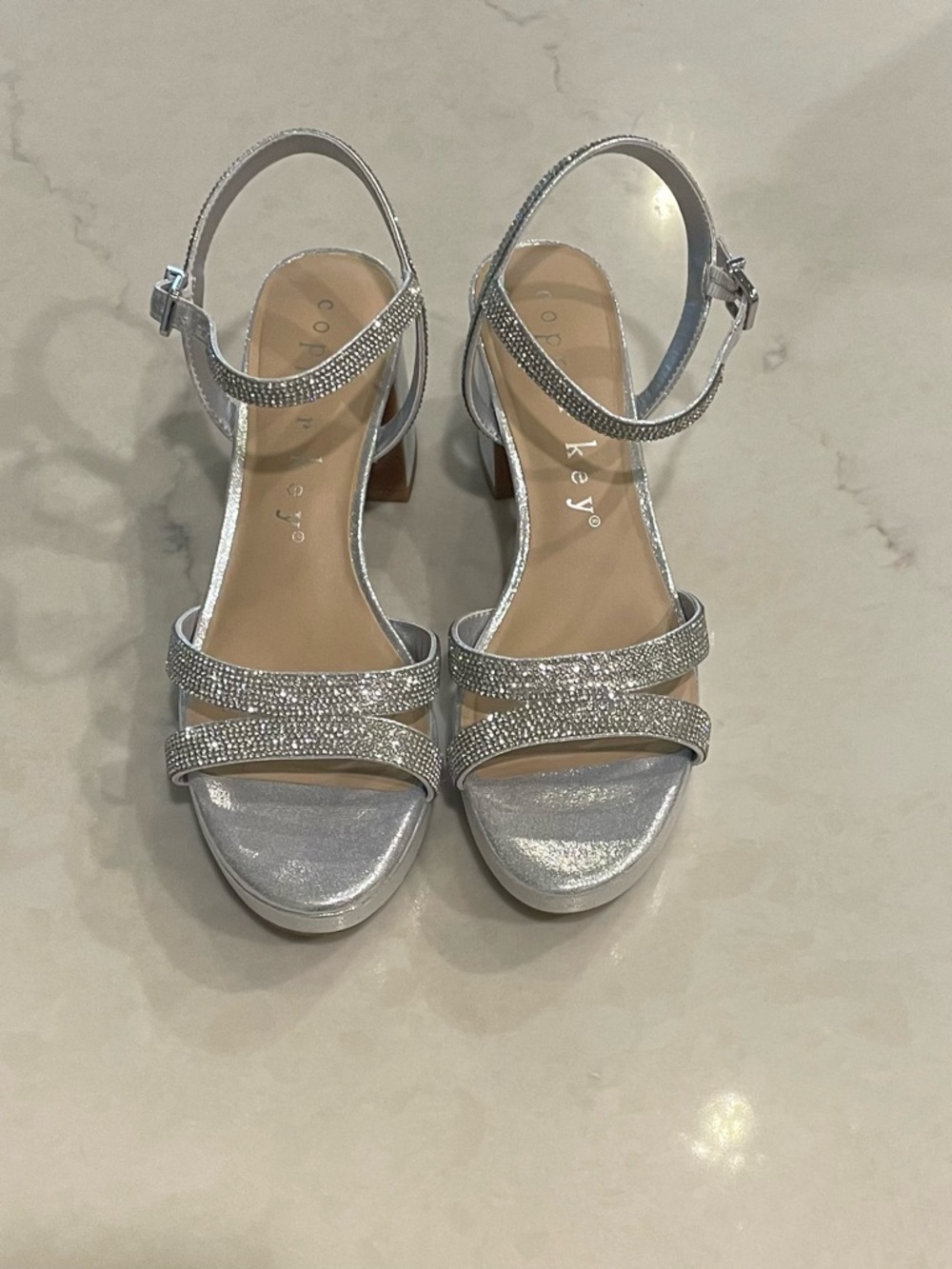 Copper Key Women's Champagne Crystal-Strap Open-Toe Heels